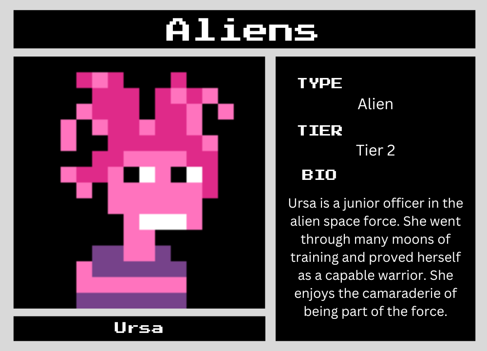 The Alien Ursa biography card